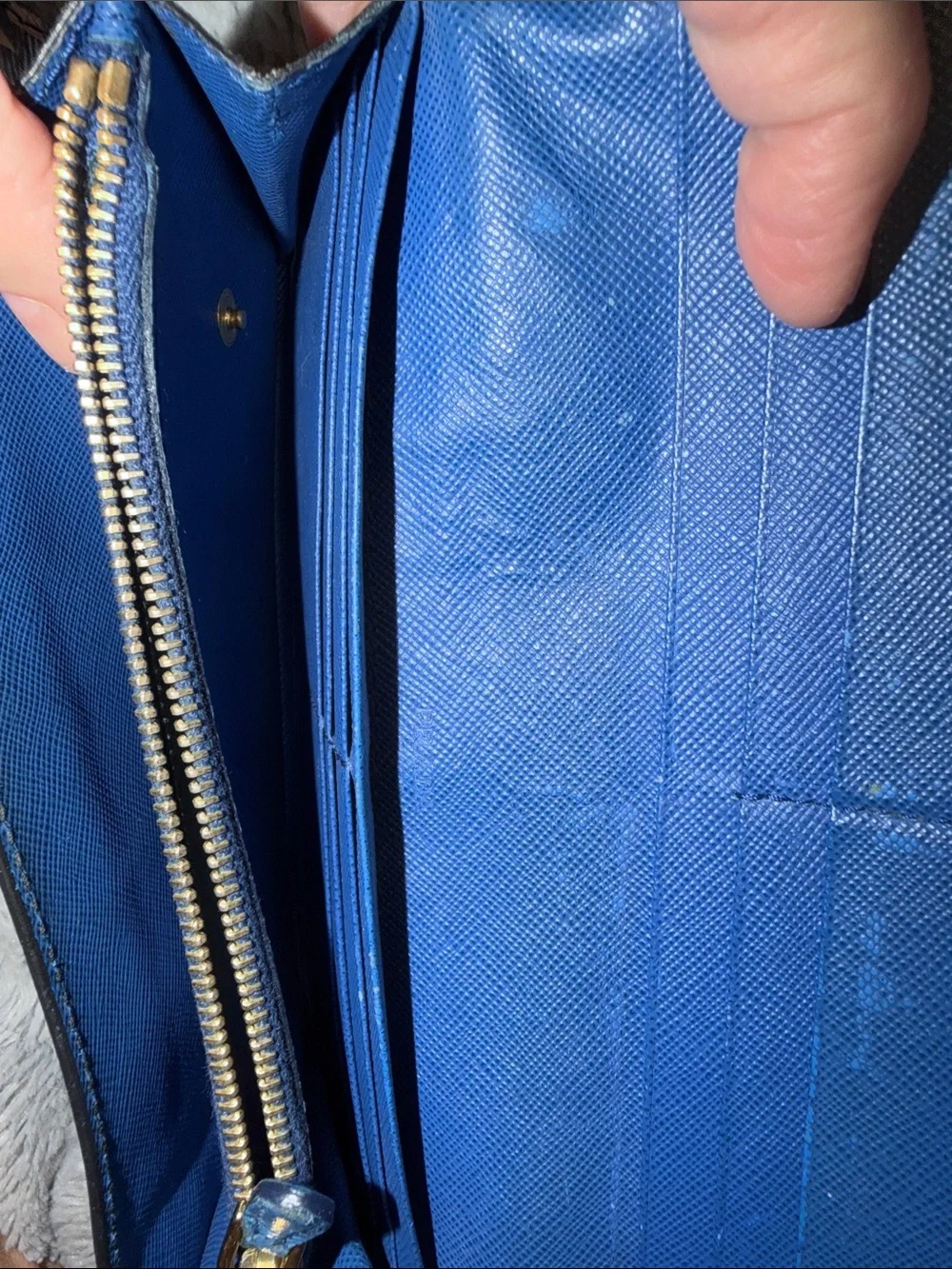 Prada Blue Geometric Print Leather Clutch Wallet